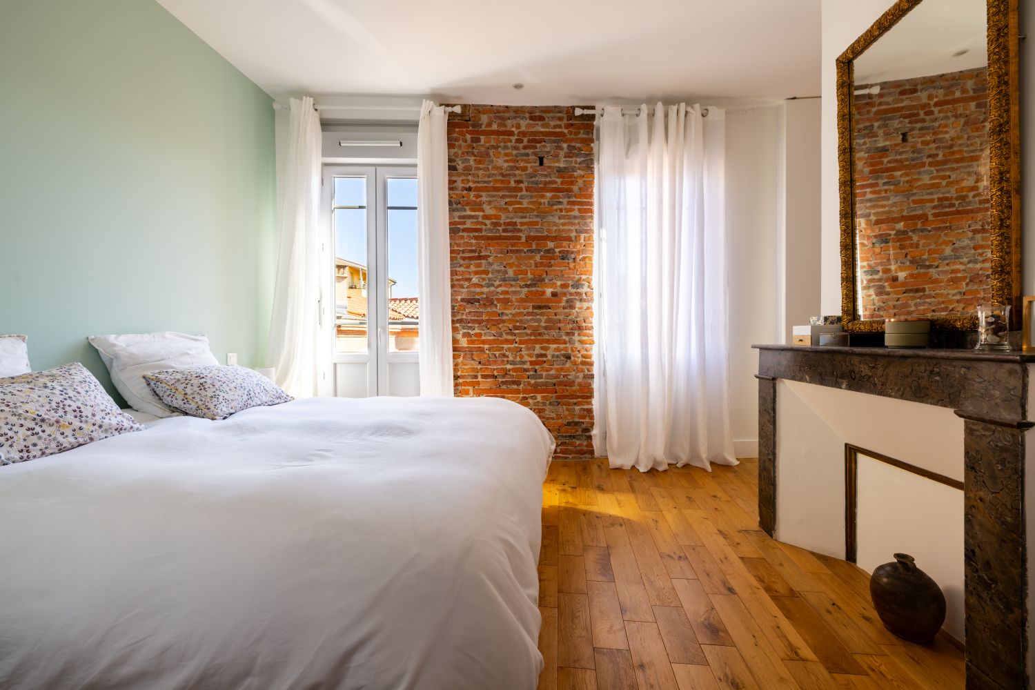 Chambre parentale briquette et verte